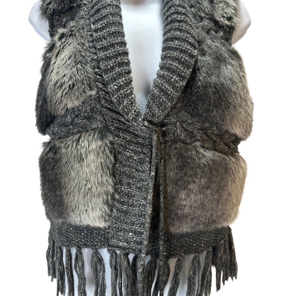 Dollhouse Gray Faux Fur Vest with Knit Collar Fringe Size S
